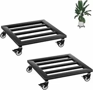 AufuN 2 Stück Pflanzenroller Eckig Metall, 30cm Blumentopf Untersetzer mit Absch