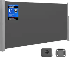 SONGMICS Seitenmarkise mit Stahl-Kasten, rostbeständig, ausziehbar, 200 x 400 cm