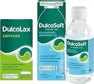 DulcoLax Zäpfchen 6 Stk + DulcoSoft Lösung 250ml Vorteilspack bei Verstopfung und hartem Stuhlgan...