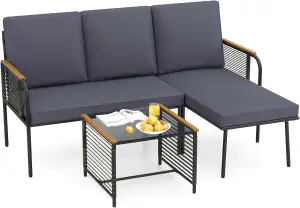 COSTWAY Lounge Möbel Outdoor, Polyrattan Gartenlounge mit Tisch und Kissen, Gartenmöbel Set, Balkonmöbel, Terrassenmöbel, 3-teilige Sitzgruppe, Sitzgarnitur für Garten, Terrasse, Balkon