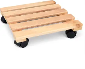 HRB 2er Set Pflanzenroller 30x30 cm Holz – Stabiler Rolluntersetzer bis 50 kg – 