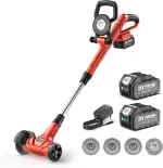 Akku Fugenreiniger 21V Unkrautbürste Elektrisch- Pflasterreiniger mit 2x 4.0Ah Akku, 120 Min. Laufzeit, Teleskopstiel 128cm für Terrasse & Gehweg, inkl. 3 Stahldraht- & 1 Nylonbürste, Fugenkratzer Set