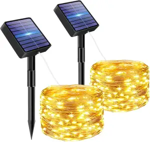 2 Stück Solar Lichterkette Aussen, 5M 50 LED Lichterketten Solar Draußen 8 Modi IP65 Wasserdicht Solarlichterkette Außen Wetterfest für Garten Zaun Baum Hof Balkon Deko (Warmweiß)