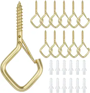 Q-Hanger Haken für Lichterketten, Deckenaufhänger für Pflanzen und Windspiele, Weihnachtsdekorationen, Outdoor-Haken, Gold, 12 Stück