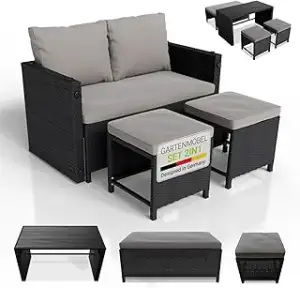 Juskys 2in1 Polyrattan Relax Gartenmöbel Set Jamaika - Tisch, Gartenlounge Sofa - Balkonmöbel Sit...