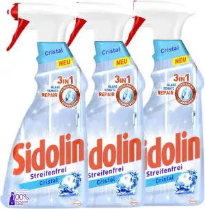 Sidolin Cristal, Glasreiniger 3x Sprühflasche, für einen perfekten Glanz und geg