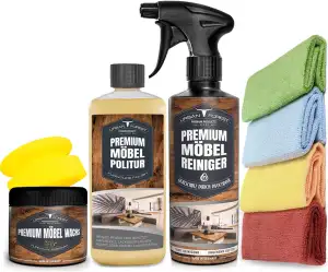 SPARSET Möbelwachs + Möbelöl + Möbelreiniger + Schwamm + 4x Mikrofasertücher für