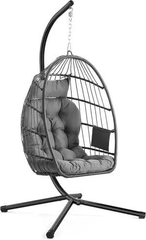 SONGMICS Hängesessel mit Gestell, Hängeschaukel Outdoor, Korbsessel, Korb klappb