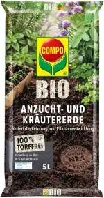 COMPO BIO Anzuchterde und Kräutererde, Erde für Aussaaten, Kräuter, Stecklinge und Jungpflanzen, Blumenerde, Torffrei, 5 Liter