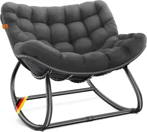 KESSER® Schaukelstuhl XXL Outdoor, ergonomischer Schaukelsessel mit Sitzpolster für In- & Outdoor, Relaxsessel Garten, Balkon Sessel, wetterfester Gartenstuhl bequem, rutschfest, bis 150kg, Anthrazit