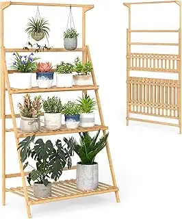 RELAX4LIFE Pflanzenleiter Bambus, robuste Pflanzenständer mit höhenverstellbarer