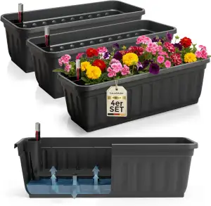 Hausfelder Balkonkasten 4er Set 60 cm mit Wasserspeicher und Wasserstandsanzeige