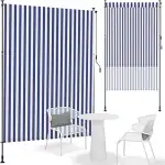 100x310cm Senkrechtmarkise Blau-Weiß Streifen Klemmmarkise mit Handkurbel Sichtschutz ohne Bohren...
