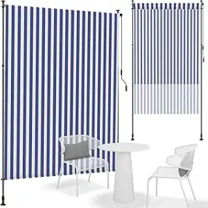 100x310cm Senkrechtmarkise Blau-Weiß Streifen Klemmmarkise mit Handkurbel Sichts