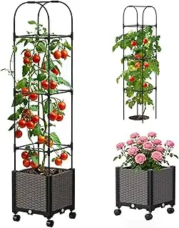 SUNYRISY Hochbeet mit Tomaten Rankhilfe, Blumenkasten mit Rankgitter und Rollenr