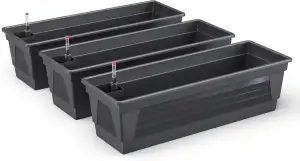 Plastard Blumenkasten Milano 3er Set 80 cm lang Farbe Anthrazit mit Wasserspeich