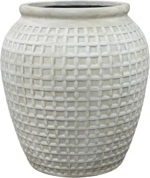 Vortex Pflanzgefäß Beton Ø 53 x H 58 cm Antikweiß — Pflanzkübel groß frostbestän