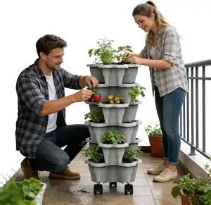 Pflanzturm Mit Rollen Und 6 Etagen - Platzsparendes Vertikales Pflanzsystem Für 