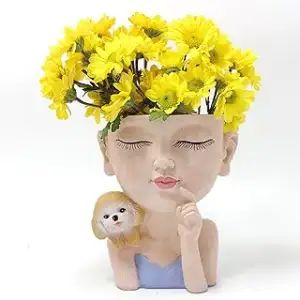Gesicht Blumentopf Niedlich Mädchen und Hund Pflanzgefäß Harz Damen Gesicht Kopf