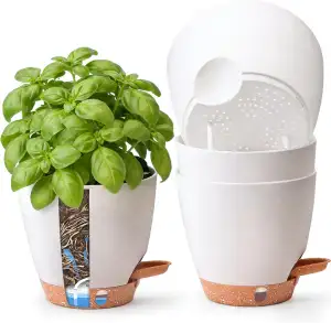 T4U 15CM 4er Set Selbstbewässernder Kräutertopf für Fensterbank & Küche – Basili