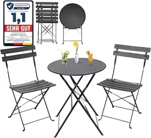 ALBATROS Bistroset 3-teilig Schwarz – Bistrotisch mit 2 Stühlen – klappbare Stüh