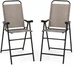 COSTWAY 2er Set Gartenstühle, hohe Klappstühle mit Fußstütze, Sitzhöhe 62 cm, klappbare Barhocker...