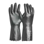 Gebol Carostar, 1 Paar Arbeitshandschuhe Herren, Chemikalienschutz-Gummihandschuhe, Putzhandschuhe mit Baumwoll-Beflockung & Waffelmuster, Säure- & Ölbeständig, Gr. L (Gr.9), Schwarz