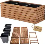 Blumenkasten Holz Braun zum Selbstaufbau - Rechteckiger Pflanzkübel groß für Garten & Balkon - we...
