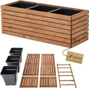 Blumenkasten Holz Braun zum Selbstaufbau - Rechteckiger Pflanzkübel groß für Gar