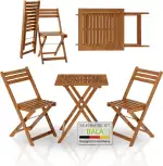 Juskys Balkonmöbel Set Bala - Sitzgruppe 3 teilig aus Holz für 2 Personen, klappbar, platzsparend...