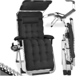 tectake® Sonnenliege klappbar, Liegestuhl, Gartenliege mit Sonnendach, Outdoor Sessel für Balkon oder Garten, Liege mit extra Dicker Auflage, Relaxliege belastbar bis 200kg - schwarz