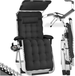 tectake® Sonnenliege klappbar, Liegestuhl, Gartenliege mit Sonnendach, Outdoor S