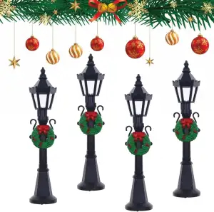 Miniatur Straßenlaterne 4 Stück,Miniatur Garten Zubehör,Mini Weihnachten Straßenlaternen Modelle,Puppenhaus Wichtel Straßenlaterne