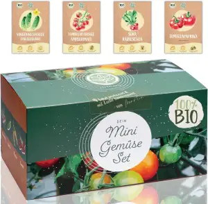 Bio Mini Gemüse Anzuchtset - 4 Sorten Bio Balkon Gemüse Samen. Perfektes Gemüses