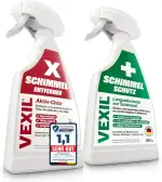VEXIL Schimmelbekämpfung Duo – Schimmelentferner mit AKTIV-CHLOR + Schimmelschutz Spray – Schimmel entfernen & Neubefall verhindern – Bis zu 18 Monate Langzeitschutz – 2x 500 ml – Made in Germany