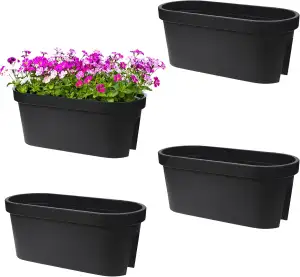 Spetebo Balkon Blumentopf oval anthrazit 4er Set - 60 x 28 cm - Kunststoff Pflan