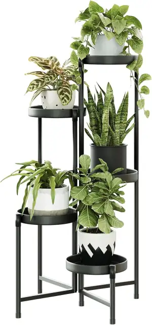 Bamworld Blumenständer Metall 5 Ebenen, Modernes Pflanzenregal für Innen und Auß