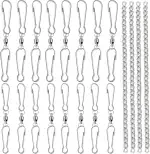 32 Stk Drehhaken zum Aufhängen, 25mm, 28mm Drehbare Haken, Drehbare Windspielhaken, Drehbare Clip, Clips, für Windspiel und Hängeketten, Spinning Windspielen Haken Clips, 4 Stück 25cm Edelstahlkette