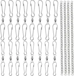 32 Stk Drehhaken zum Aufhängen, 25mm, 28mm Drehbare Haken, Drehbare Windspielhaken, Drehbare Clip, Clips, für Windspiel und Hängeketten, Spinning Windspielen Haken Clips, 4 Stück 25cm Edelstahlkette
