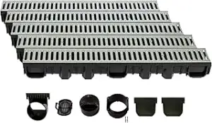 A15 Entwässerungsrinne Set - Bodenrinne - Regenwasser-Ablauf - Abfluss mit Gitter - Drainagekanal...