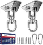 ALECPEA Edelstahl Deckenhaken Hängesessel bis 450kg [2er Set] - 360° drehbare Deckenhalterung, Boxsack Halterung, Schaukelhaken für Beton Holz Sets Spielplatz Veranda Sitz Trapeze Yoga, Gym