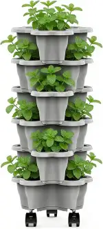 Pflanzturm Stapelbar, Wetterfest, 6-stöckiger Erdbeer Pflanzgefäß Mit Rädern Stapelbarer Vertikal...