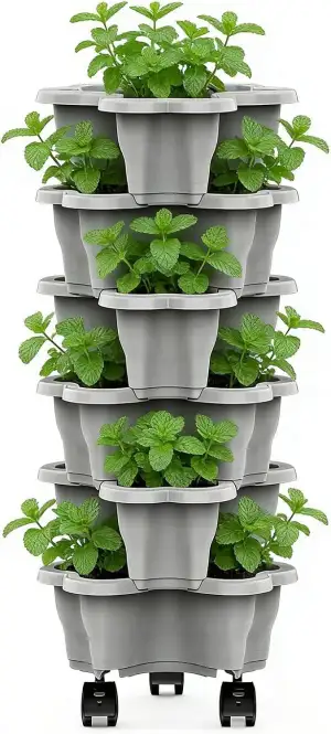 Pflanzturm Stapelbar, Wetterfest, 6-stöckiger Erdbeer Pflanzgefäß Mit Rädern Sta