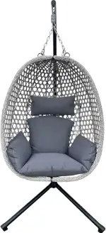 Hängesessel mit Gestell für Outdoor & Indoor – Ganzjähriger Loungesessel mit Sommer-/Winter-Wendebezug, bis 150 kg belastbar, inklusive robuster Abdeckplane, faltbar, Grau