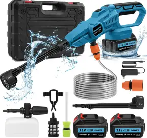 Akku Hochdruckreiniger, 120 Bar Mobiler Hochdruck Wasserpistole mit 2 Akku, 6-in