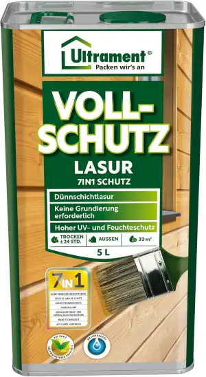 Ultrament Vollschutz-Lasur 7-in-1 5 L – farblos | Holzschutz außen | UV-Schutz, 