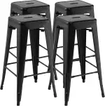 COSTWAY Barhocker 4er Set, Küchenhocker stapelbar, Tresenhocker mit Fußstütze, Bistrohocker bis 150kg belastbar, Sitzhocker, Hocker für Zuhause, Bistro und Esszimmer (Schwarz, Sitzhöhe 76cm)