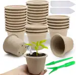 30er Set Biologisch Abbaubare Anzuchttöpfe Ø 11cm– Inkl. 30 Etiketten & Pikierhilfe, Ideal für Ge...