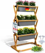 greenspire Hochbeet Balkon aus Holz, 3 Etagen mit Drainagesystem – Kräuterbeet, vertikaler Garten mit Wasserstandsanzeige für optimale Bewässerung – vormontiert – für Balkon oder Terrasse (Anthrazit)
