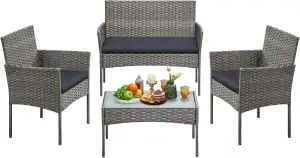 SONGMICS Gartenmöbel-Set, 4-teilig, Balkonmöbel aus PE-Polyrattan, Tisch, 2 Stüh